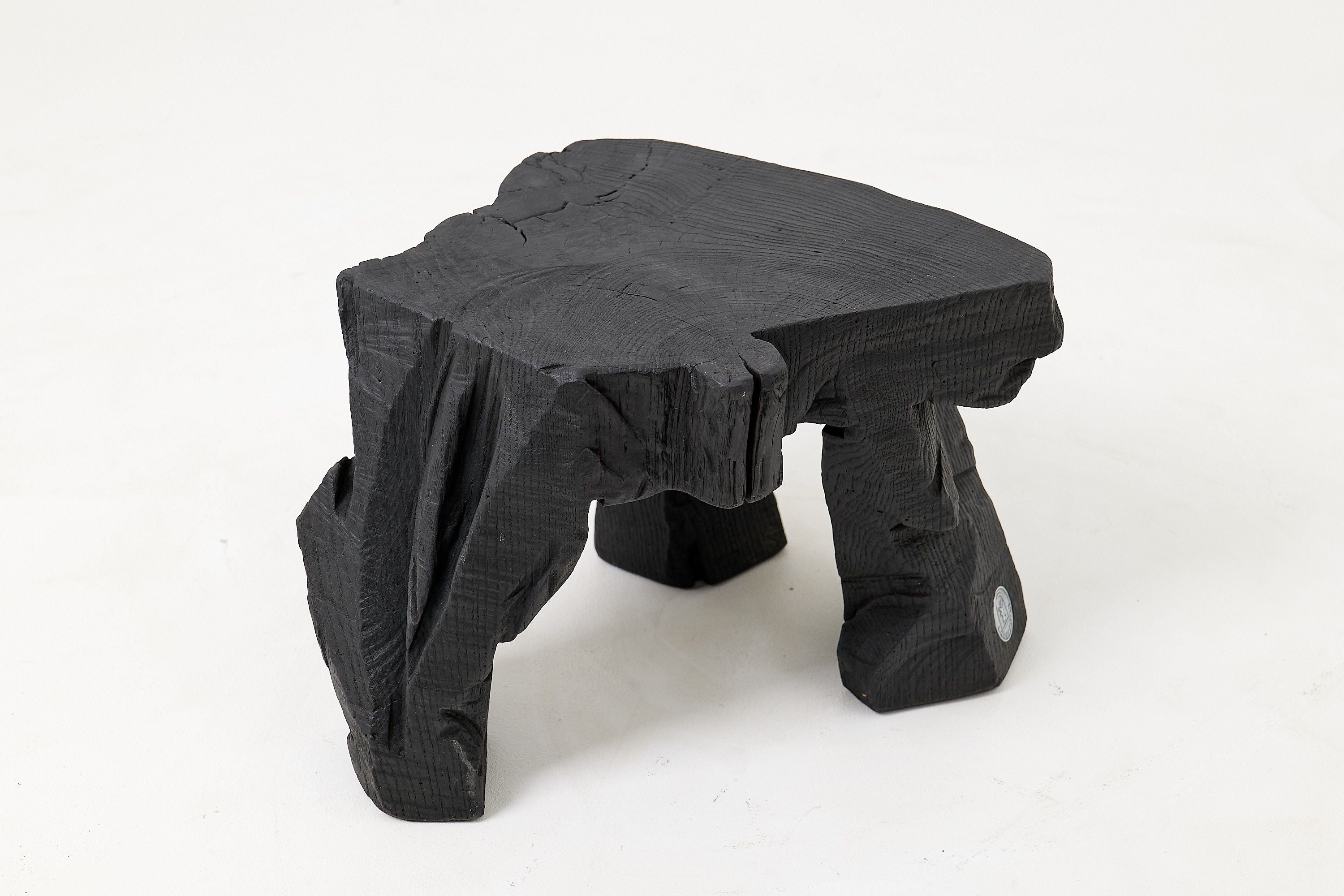 Sculptural Hardwood Stool, Side Table, Charred Wood, Hand-Carved - image 15