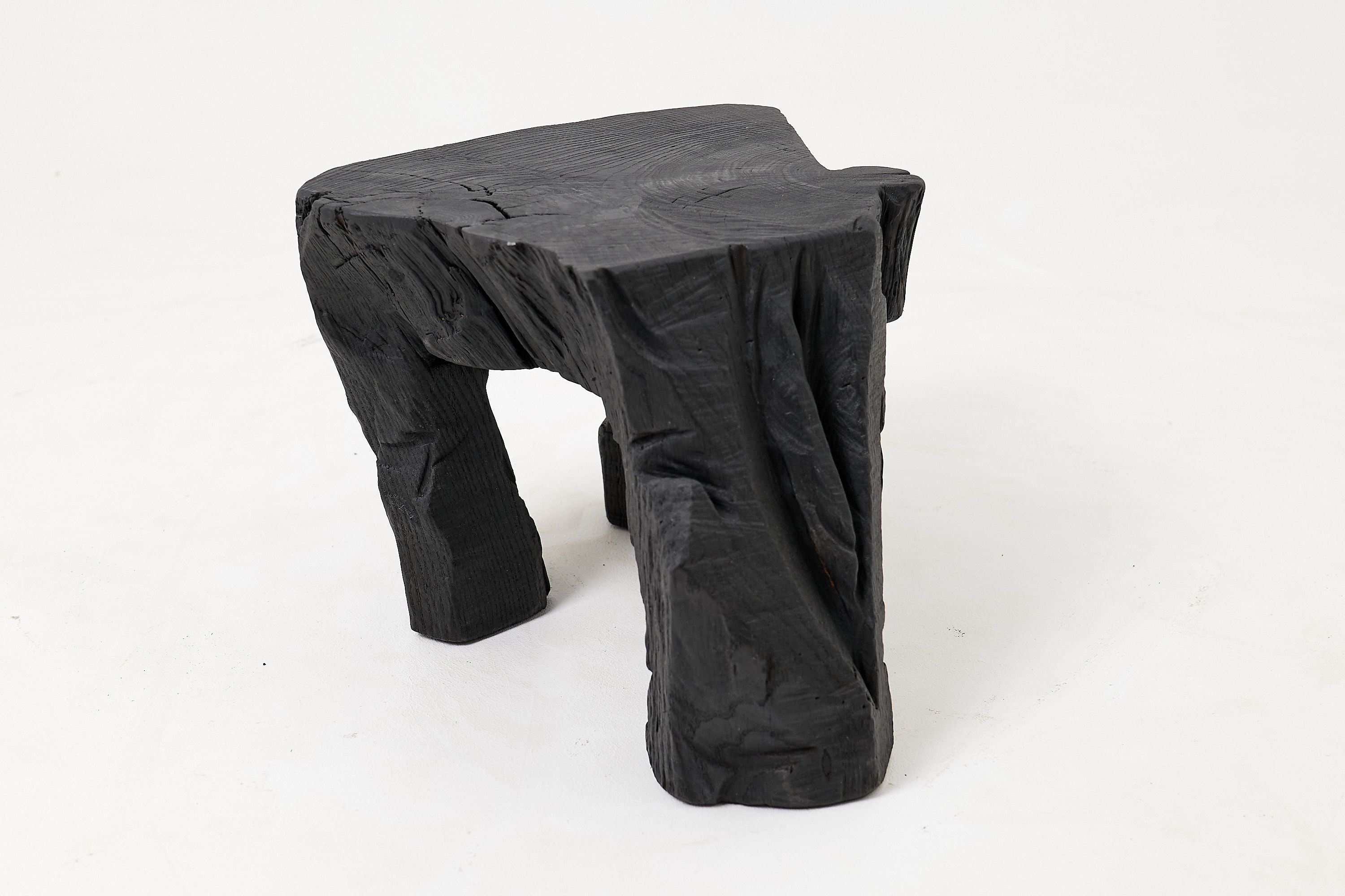 Sculptural Hardwood Stool, Side Table, Charred Wood, Hand-Carved - image 13