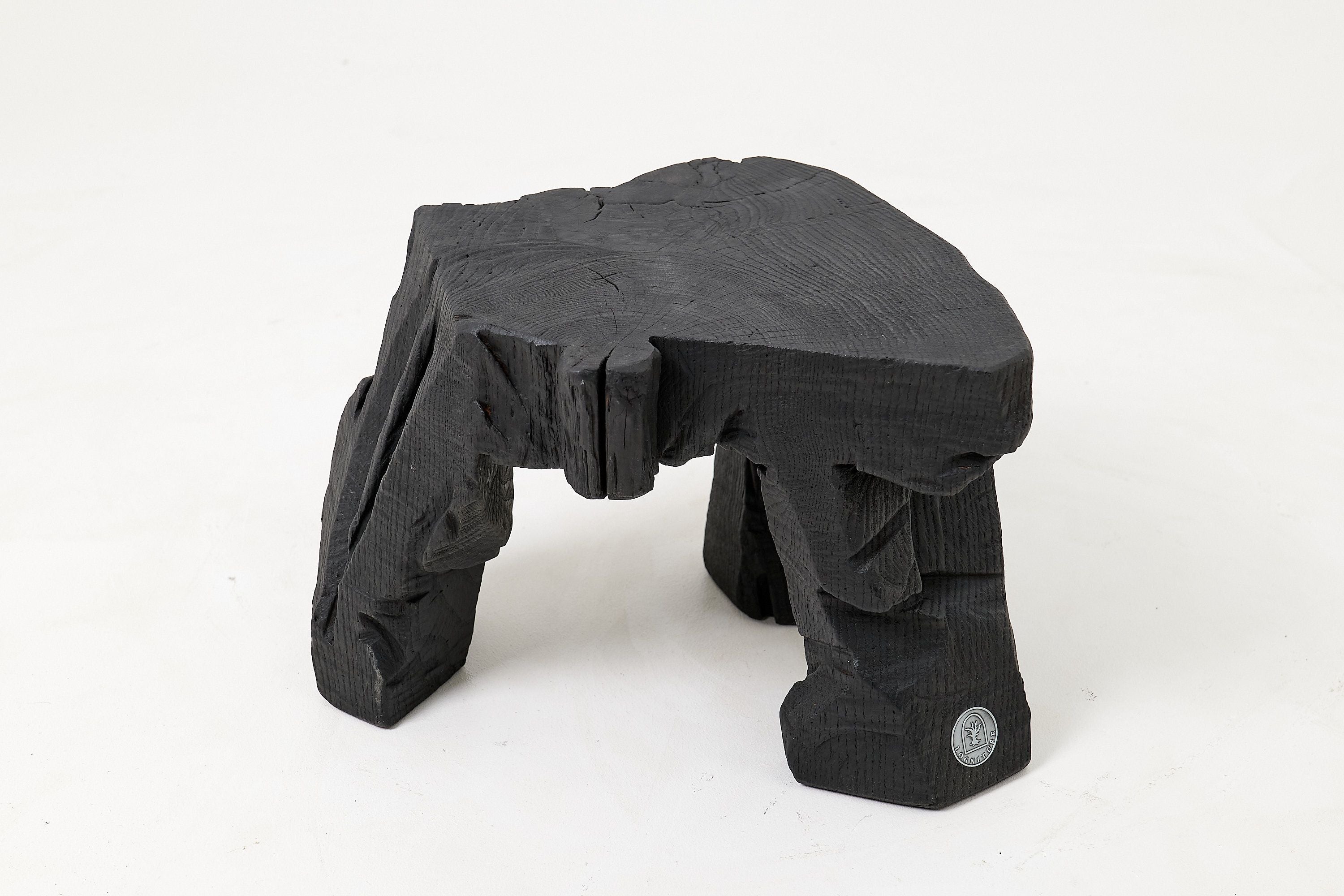 Sculptural Hardwood Stool, Side Table, Charred Wood, Hand-Carved - image 16