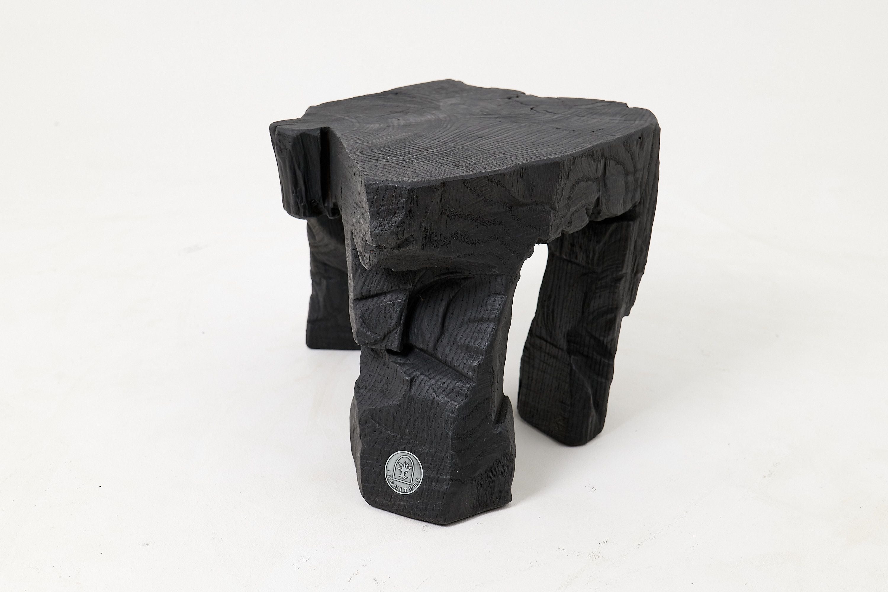 Sculptural Hardwood Stool, Side Table, Charred Wood, Hand-Carved - image 2