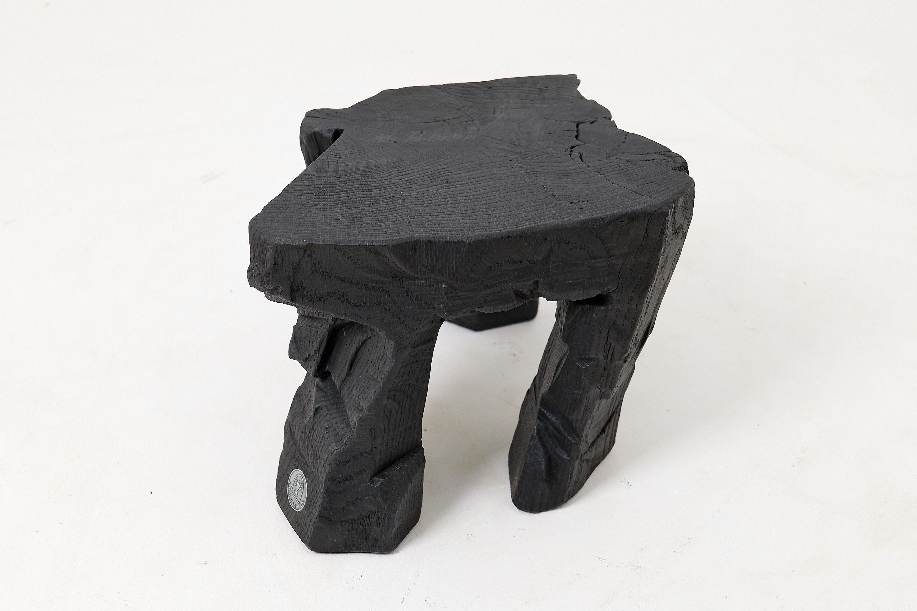 Sculptural Hardwood Stool, Side Table, Charred Wood, Hand-Carved - image 5