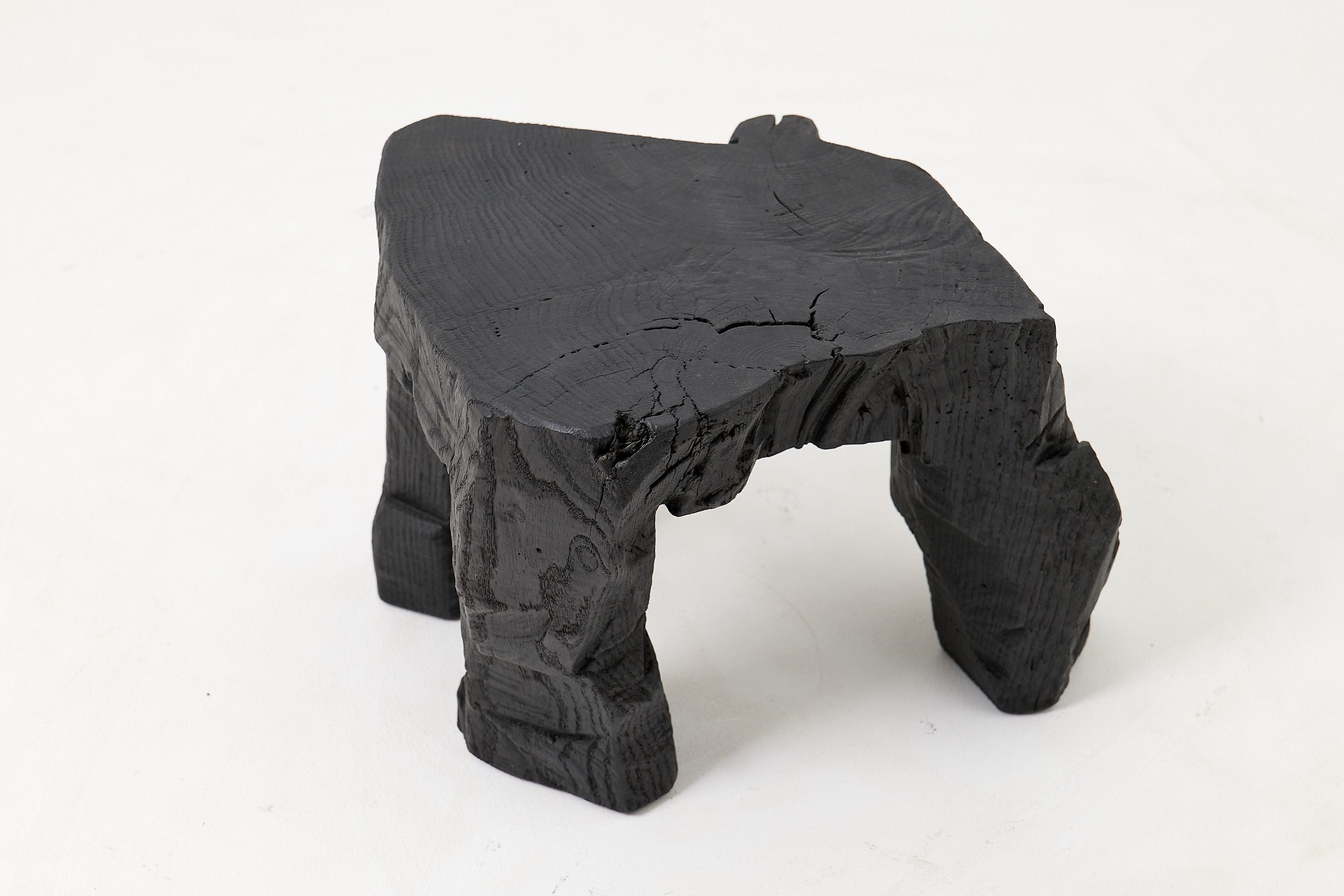 Sculptural Hardwood Stool, Side Table, Charred Wood, Hand-Carved - image 9