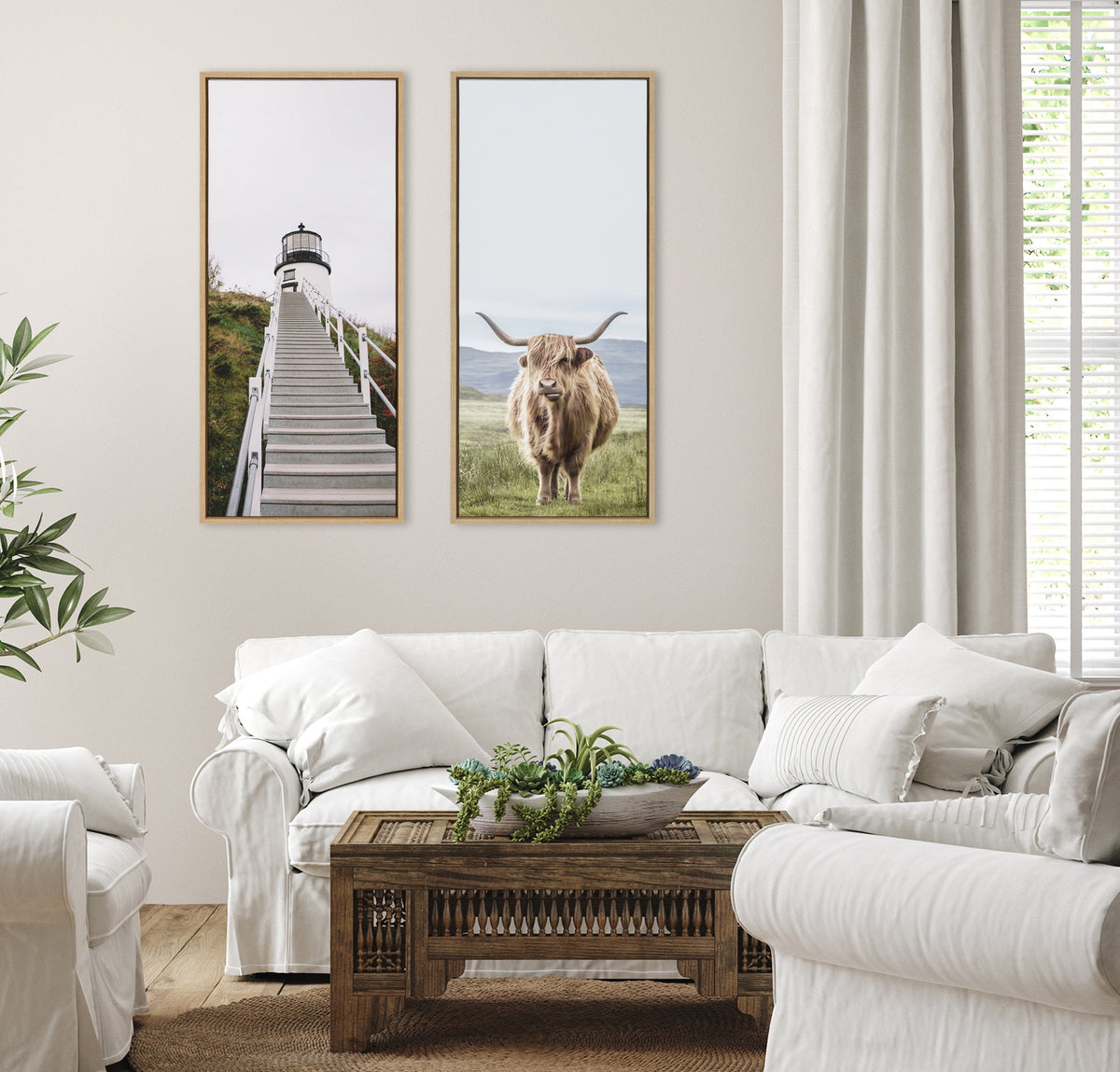 Sylvie Highland Cow Mountain Landscape Framed Canvas by The Creative Bunch Studio