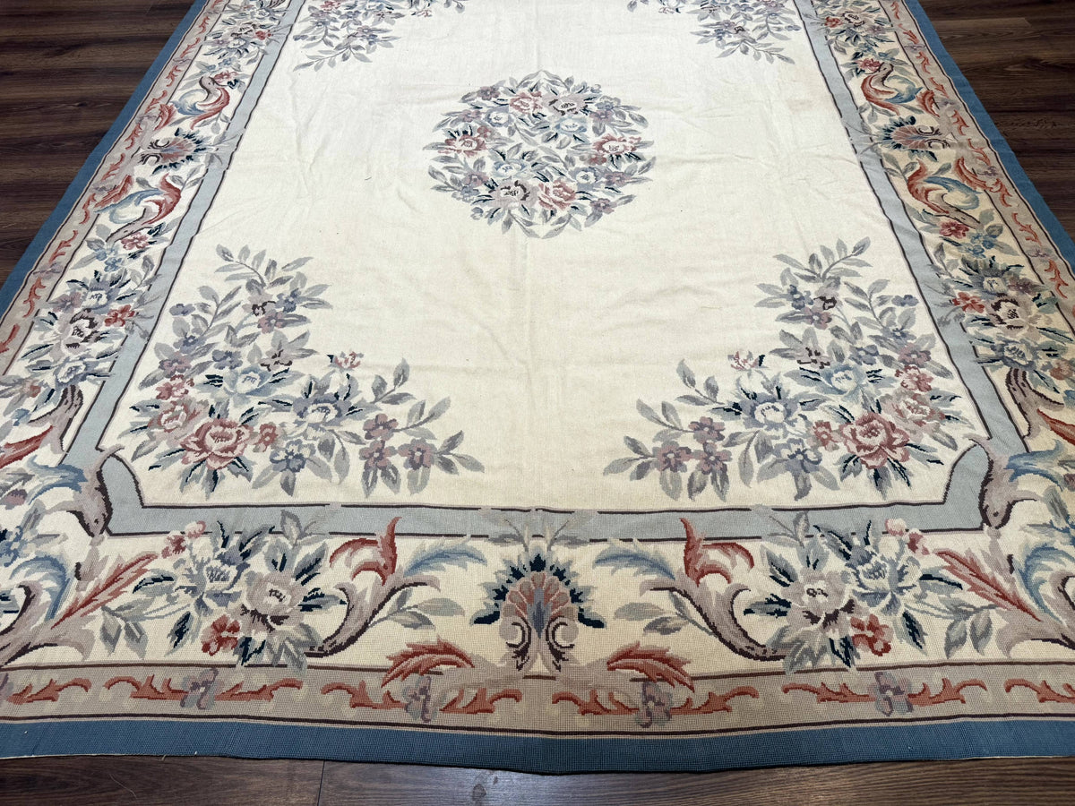 Ivory Needlepoint Rug 8x10, Wool Handmade Carpet - Jewel Rugs, view 13