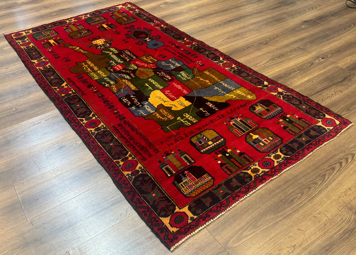 Red Afghan Balouch Rug 3x7, Tribal, Map of Afghanistan Depiction, Handmade, New - Jewel Rugs, view 12