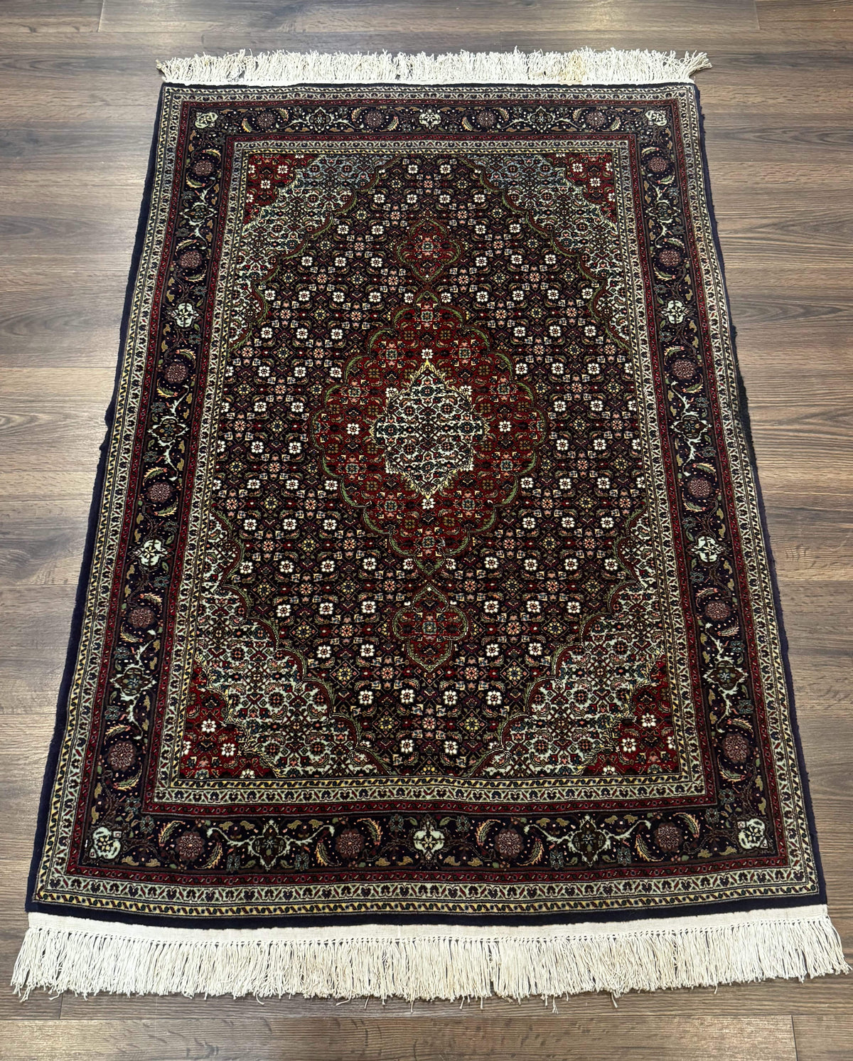 Persian Tabriz Rug 3x5, Wool on Silk Foundation, Very Fine 550 KPSI, Dark Navy Blue - Jewel Rugs, view 2
