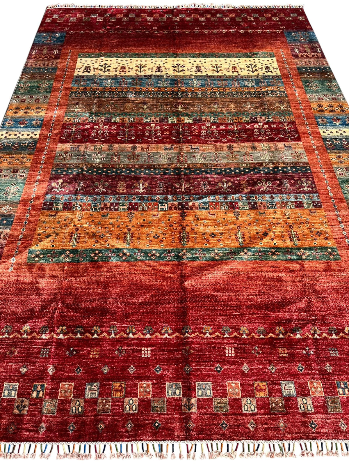 Afghan Ghazni Rug 7x10 | Red, Orange & Blue | Hand-Knotted Wool - Rugistan, view 3