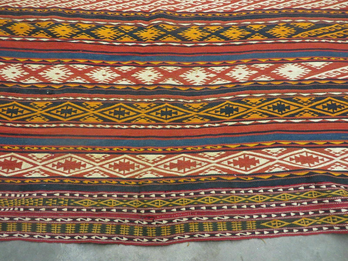 6' X 10' Antique 1930 Turkish Jajim Kilim Handmade Flat Weave Wool Rug Veg Dye - Jewel Rugs, view 6