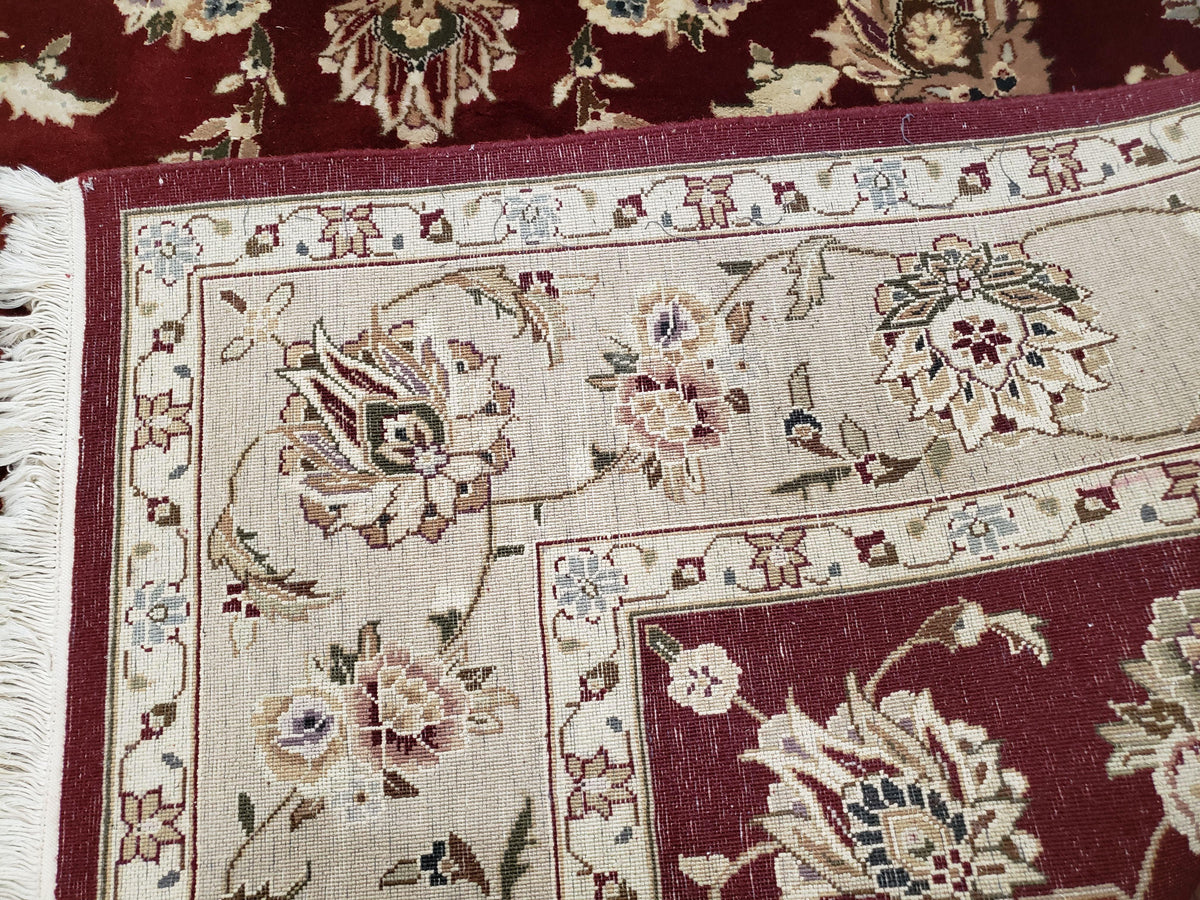 Vintage Traditional Oriental Area Rug, Hand-Knotted, Wool & Silk Accents, Maroon Red and Beige, 6x9 Carpet, 5' 9" x 9' - Jewel Rugs, view 11
