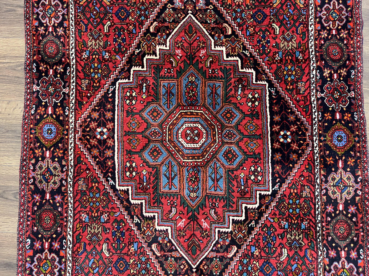 Fine Persian Bidjar Rug 3x5 ft, Ruby Red and Black, Geometric Medallion, Hand Knotted Semi Antique Oriental Bijar Carpet, Wool Area Rug, Tribal Rug - Jewel Rugs, view 5