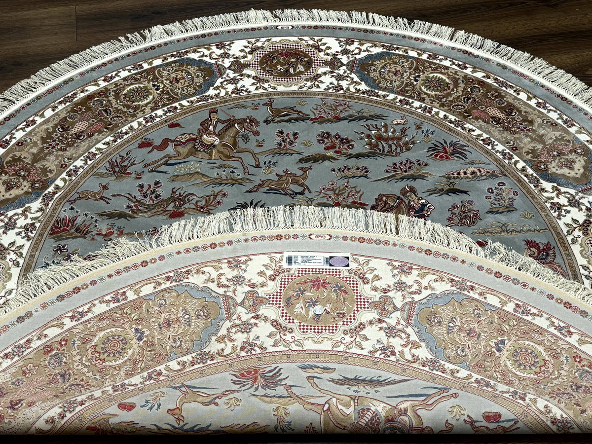 Round Silk Rug 6x6, Hunting Design, Bamboo Silk, Animal Pictorials - Jewel Rugs, view 11