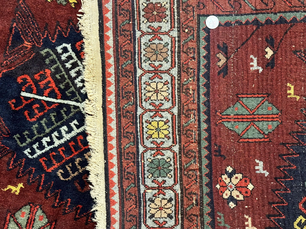Antique Persian Tribal Rug 5 x 7.8, Triple Medallions, Red, Persian Afshar Rug - Jewel Rugs, view 11