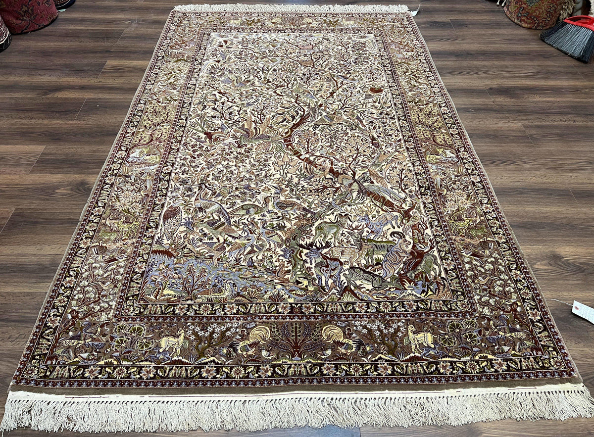 Persian Isfahan Rug 5x8 - Tree of Life, Animal Pictorials, Kork Wool & Silk - Jewel Rugs