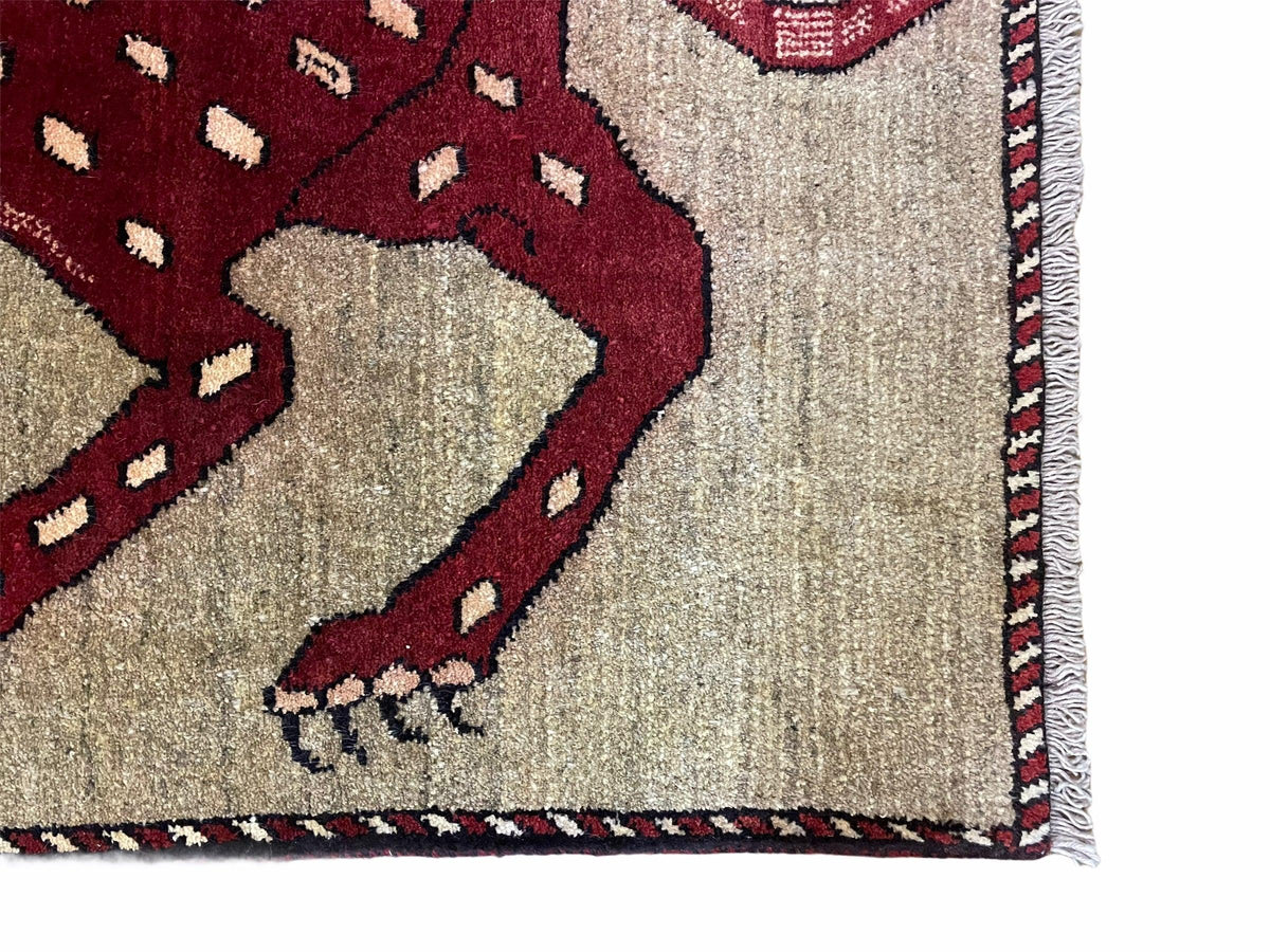 3 X 5 Handmade Hand-Knotteed New Vintage Rug Quality Wool Leopard Burgundy Beige - Jewel Rugs, view 5