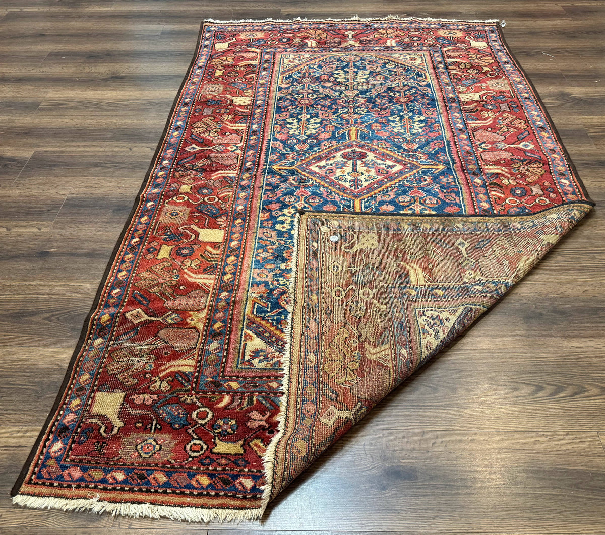 Antique Persian Rug 4x7, Blue and Red Malayer Carpet, Rare - Jewel Rugs, view 12