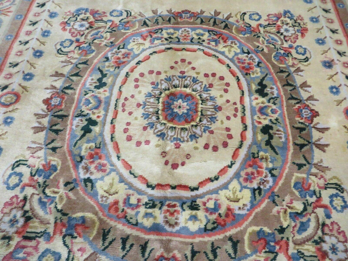 8' X 10' Vintage Handmade Wool Rug Aubusson Savonnerie Design European Nice - Jewel Rugs, view 5