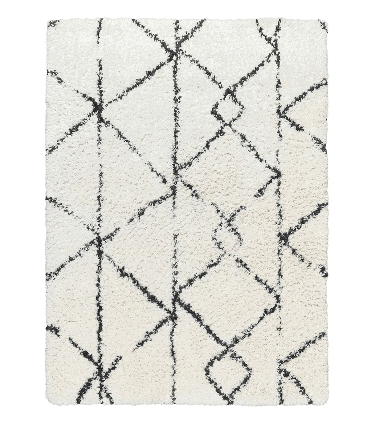 Modern Shag Rug 5x7, Ivory and Black Area Rug 5 x 7 ft - Jewel Rugs
