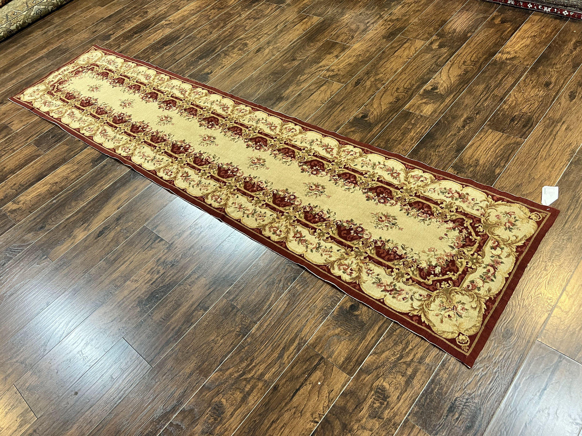 Needlepoint Runner Rug 2.5 x 10.7, Tan Runner Rug, Flatweave Runner, Aubusson European Design, Needlepoint Rug, Long Runner, Hallway Rug - Jewel Rugs, view 12