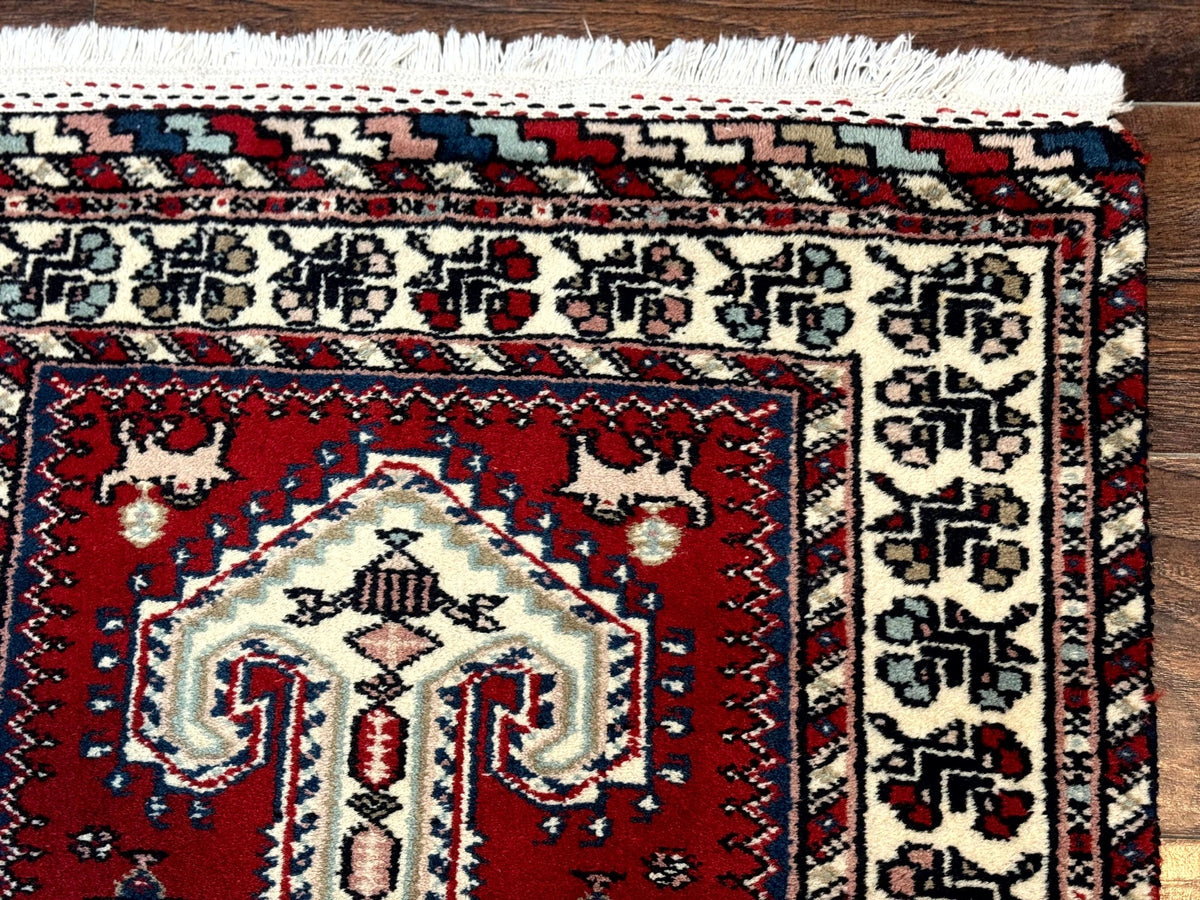 Indo Persian Runner Rug 2.6 x 12, Heriz Geometric Caucasian Design, Animal Pictorials, Tribal Runner Rug, Vintage Handmade Wool Red - Jewel Rugs, view 7