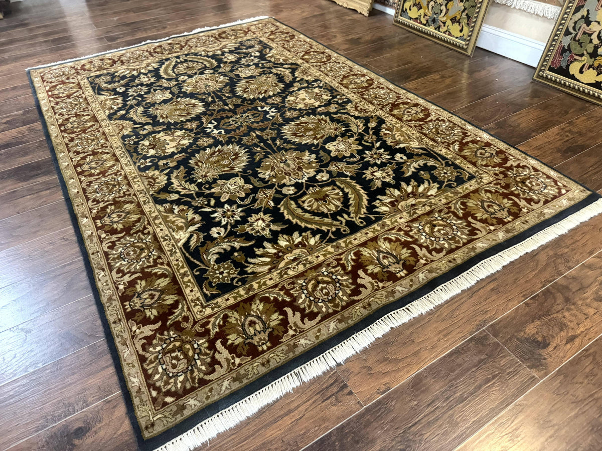 Indian Agra Rug 6x9, Floral, Traditional Rug, Dark Green Maroon Tan - Jewel Rugs, view 13
