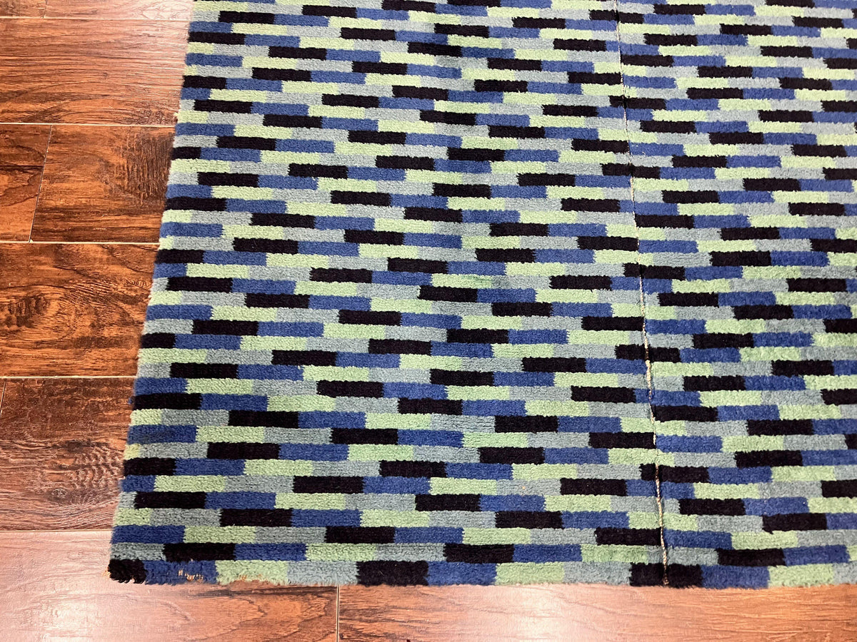Wide Runner Rug 4.7 x 12, Blue Multicolor Contemporary Wool Power Loomed Rug, Mosiac Design - Jewel Rugs, view 9