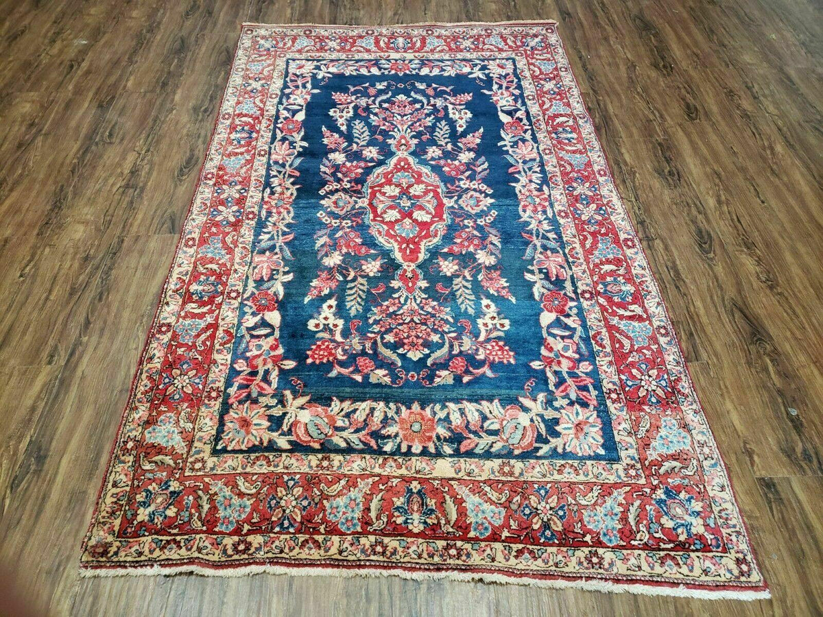 4' X 7' Vintage Handmade Turkish Wool Rug Flowers Birds Tree Of Life Blue Red - Jewel Rugs, view 2