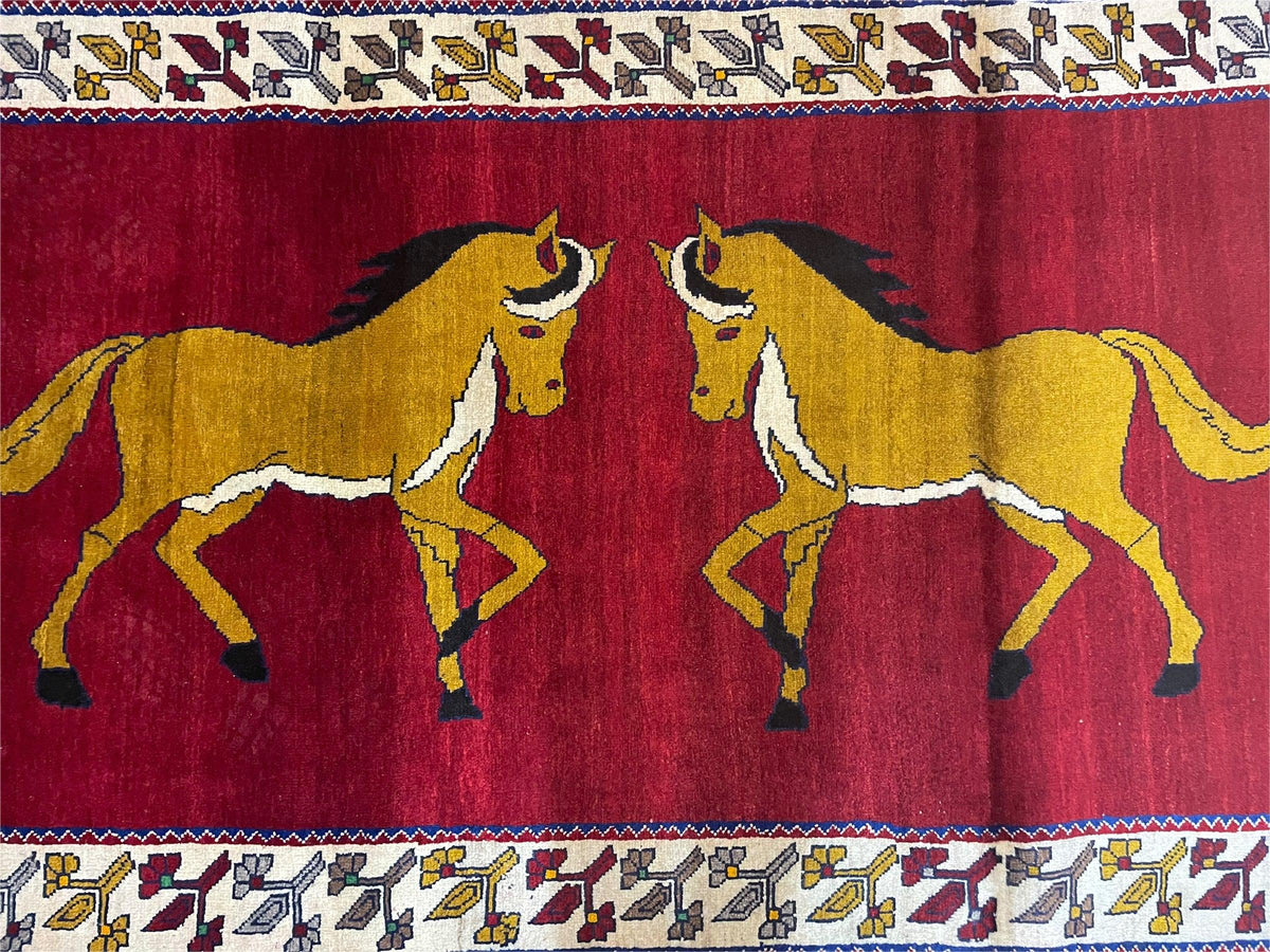 4 X 7 Handmade Hand-Knotted Quality Wool Rug Horses Zagros Red Mustard Gold New - Jewel Rugs, view 3