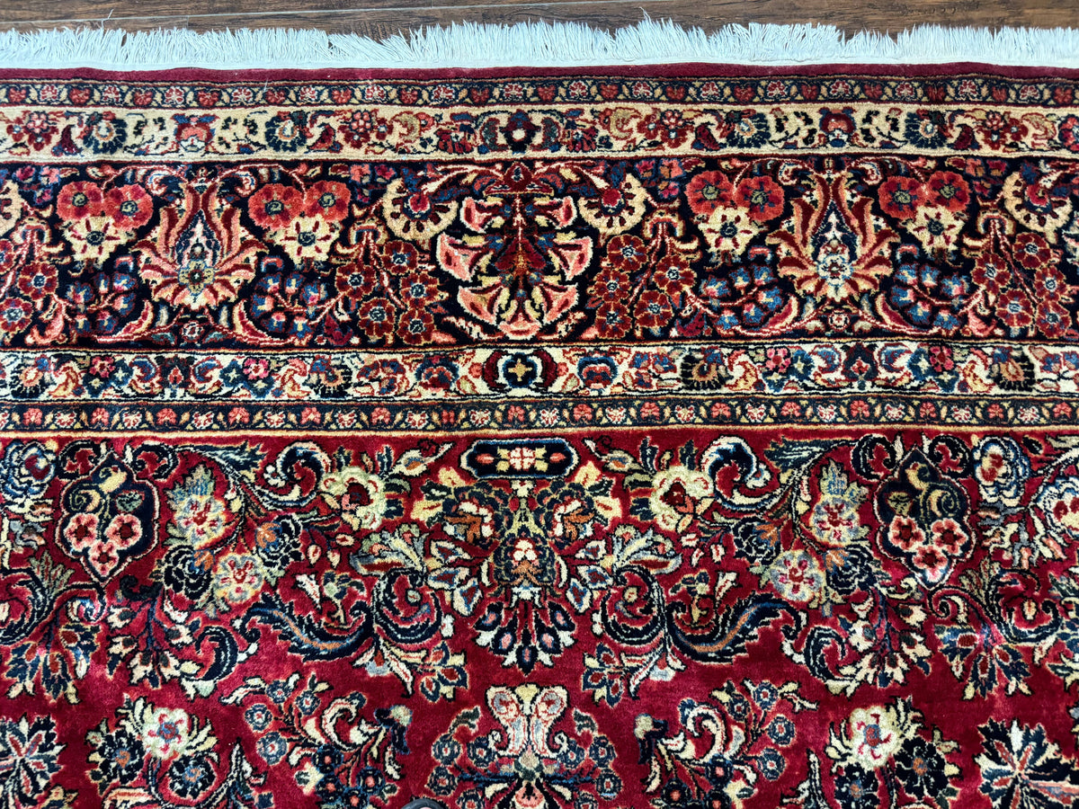 Persian Sarouk Rug 10x10, Square Persian Carpet, Red, Floral, Antique - Jewel Rugs, view 3