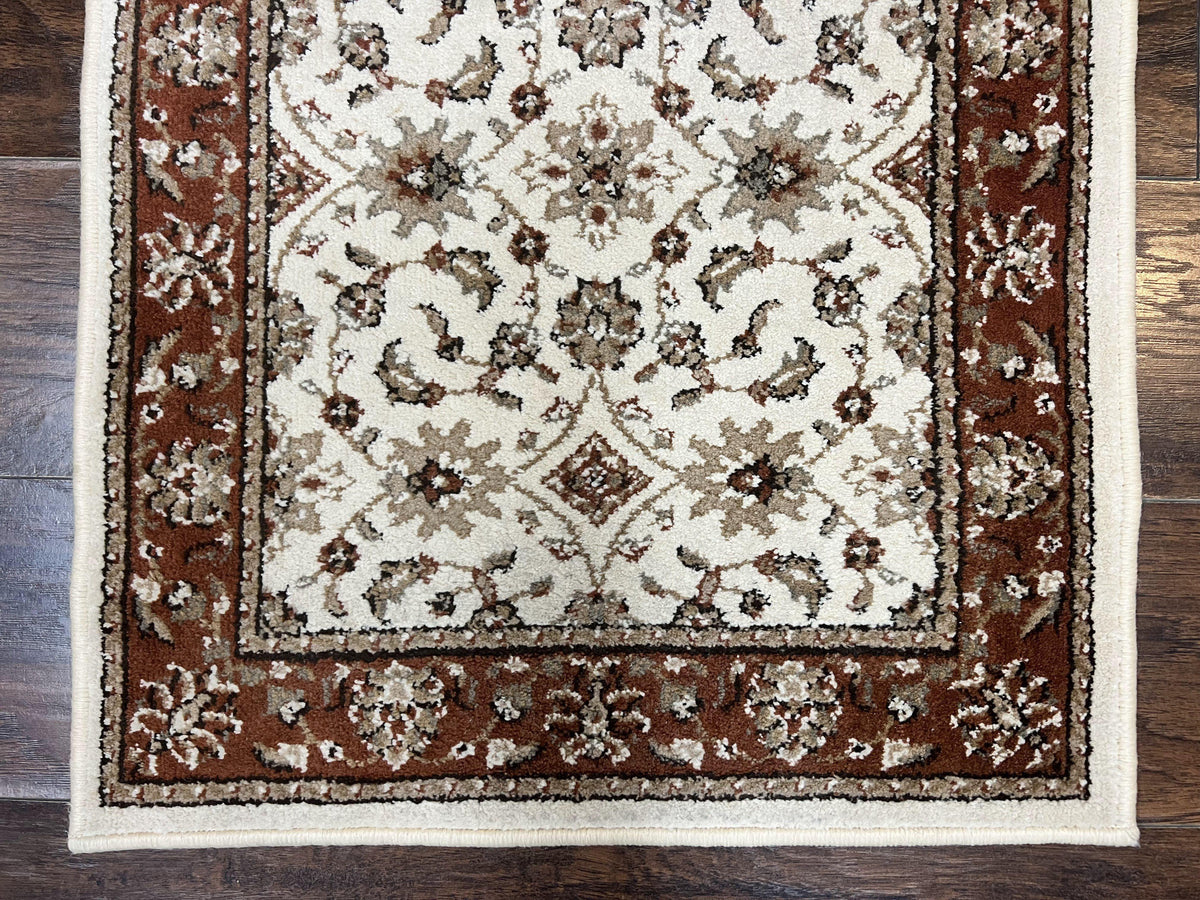 Runner Rug 2 x 7.6, Skinny Runner, Oriental Rug for Hallway, Ivory & Rust Red, Floral Allover - Jewel Rugs, view 6