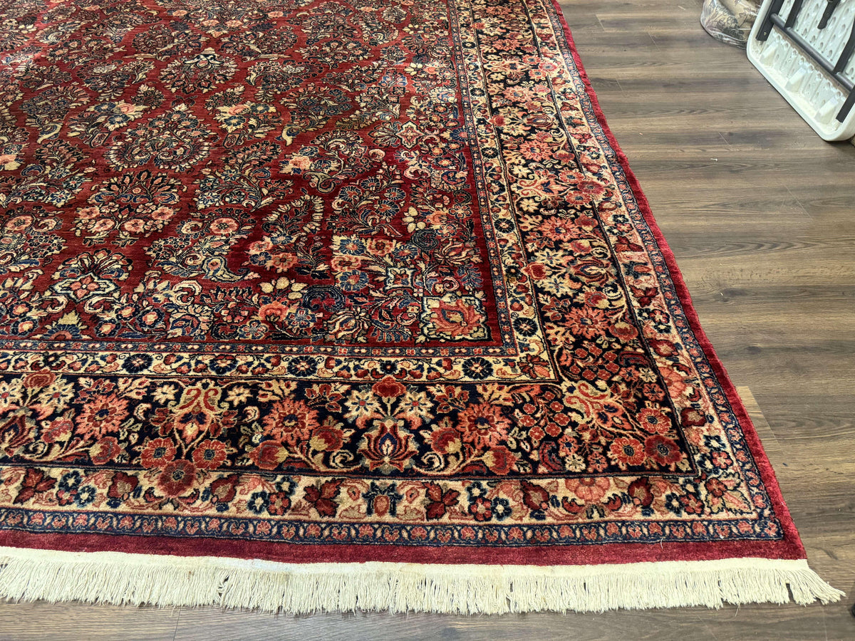 Large Persian Sarouk Rug 10x17, Palace Size Antique Persian Carpet, Red, Floral Allover, Traditional Persian Rug, Oversize Handmade Wool Rug - Jewel Rugs, view 9