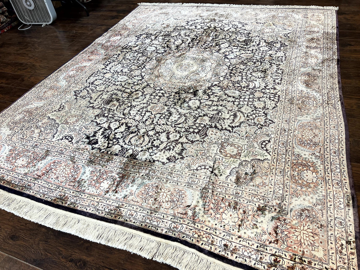 Silk Indian Kashmiri Rug 8x10, Floral Medallion, Indo Persian Carpet, Handmade Vintage Silk Rug - Jewel Rugs, view 3
