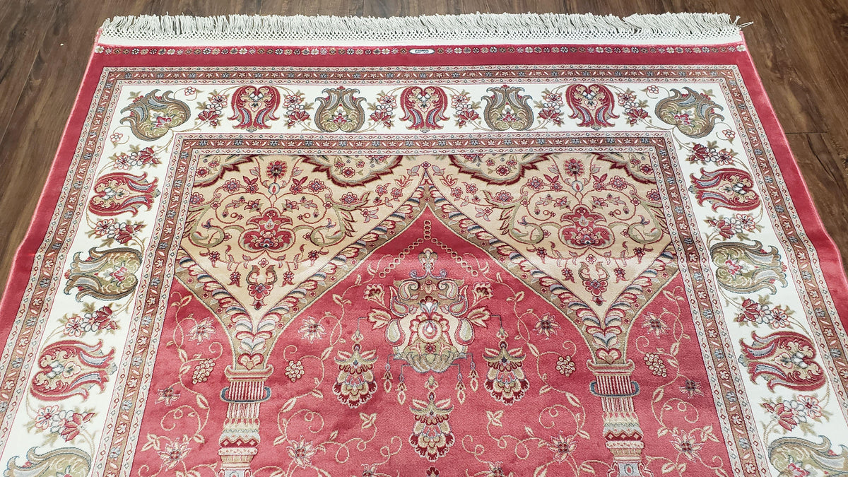 4 x 6 Silk Carpet Red, Traditional Oriental Rug 4x6, Flower Vase Columns, Turkish Rug New, High Quality, Bamboo Silk, Area Rug - Jewel Rugs, view 5