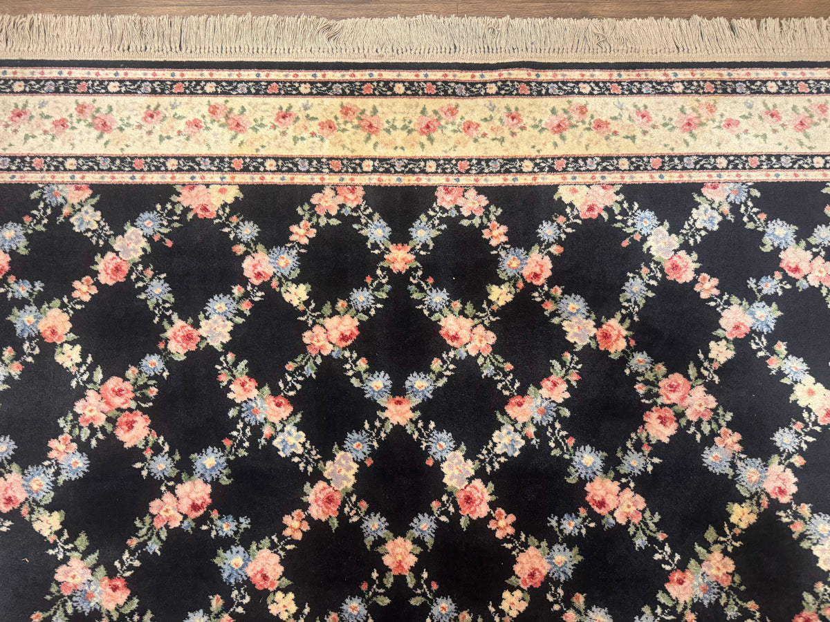 8.8 x 12 Karastan Garden of Eden Rug, Ebony Trellis #509/1270, Black, Floral, Wool Pile, Vintage, Discontinued - Jewel Rugs, view 4