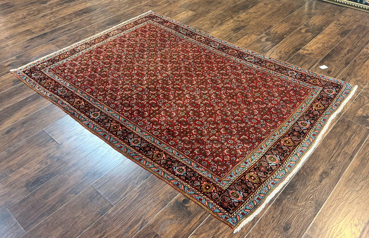 Antique Persian Bidjar Rug 5x7, Repeated Allover Herati Pattern, Red, Handmade Wool Carpet - Jewel Rugs, view 2