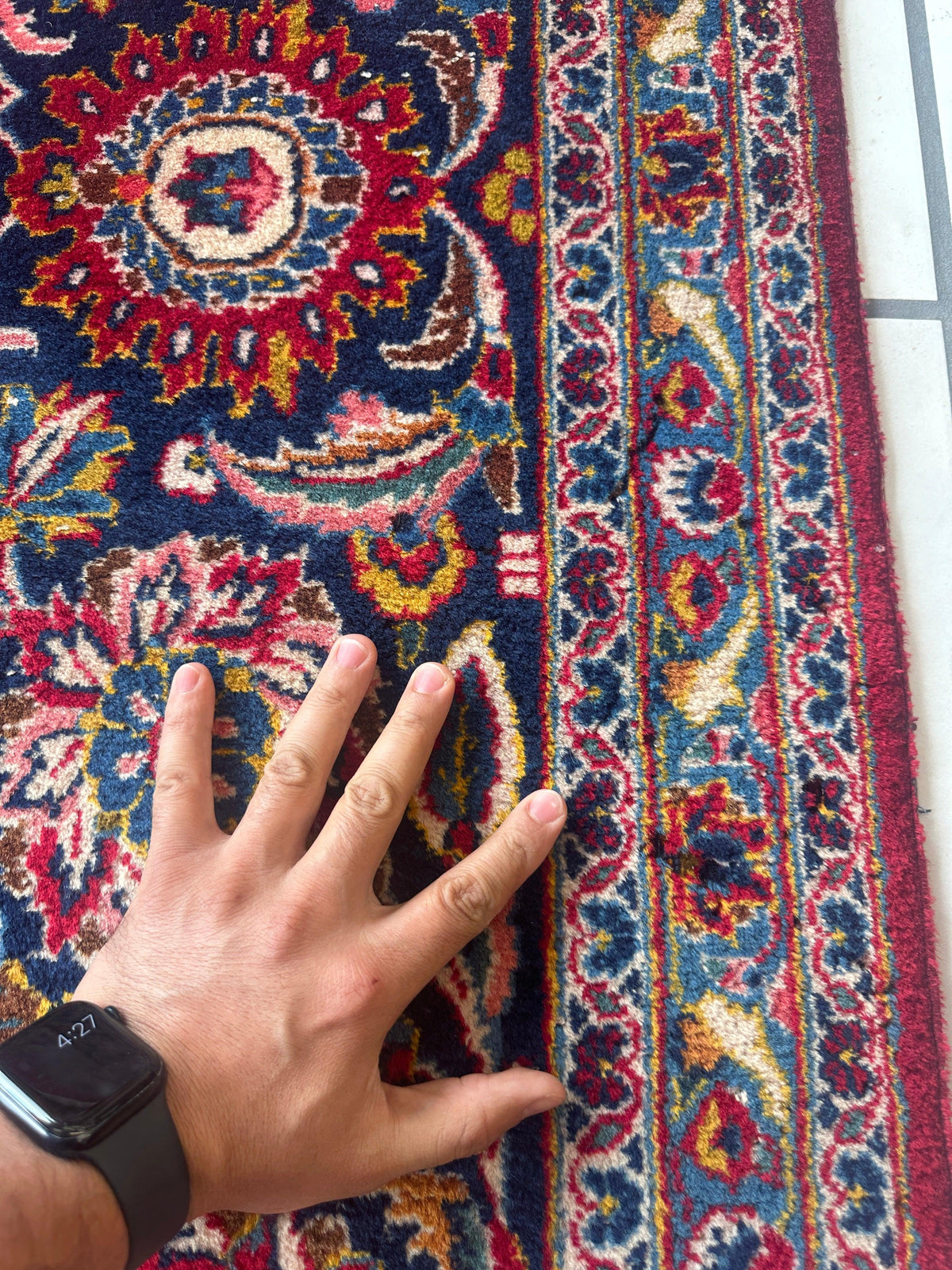 Persian Kashan Rug 10x14 | Red, Navy & Ivory | Hand-Knotted Wool - Rugistan, view 19