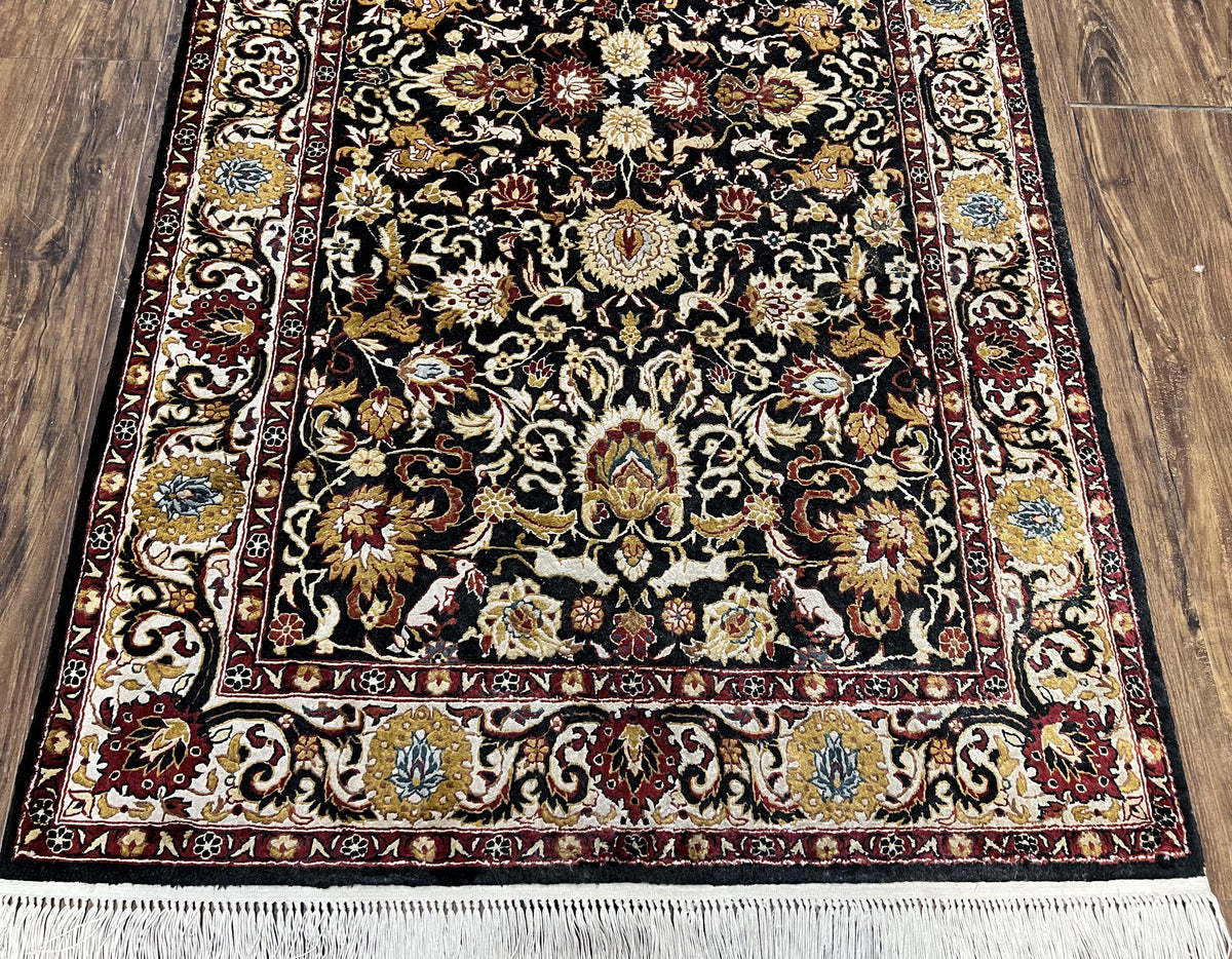 Sino Persian Silk Rug 3x5 Oriental Carpet 3 x 5 Fine Silk Rug, Black Ivory Gold, Animal Motifs, Flowers, High Quality, Vintage Silk Rug Wow - Jewel Rugs, view 5