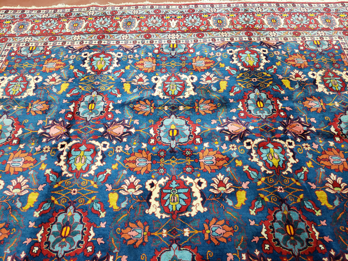 Rare Antique Persian Veramin Carpet, Mina-Khani Pattern, Blue, Red, Ivory, 7x11 ft, Hand-Knotted, Wool - Jewel Rugs, view 11