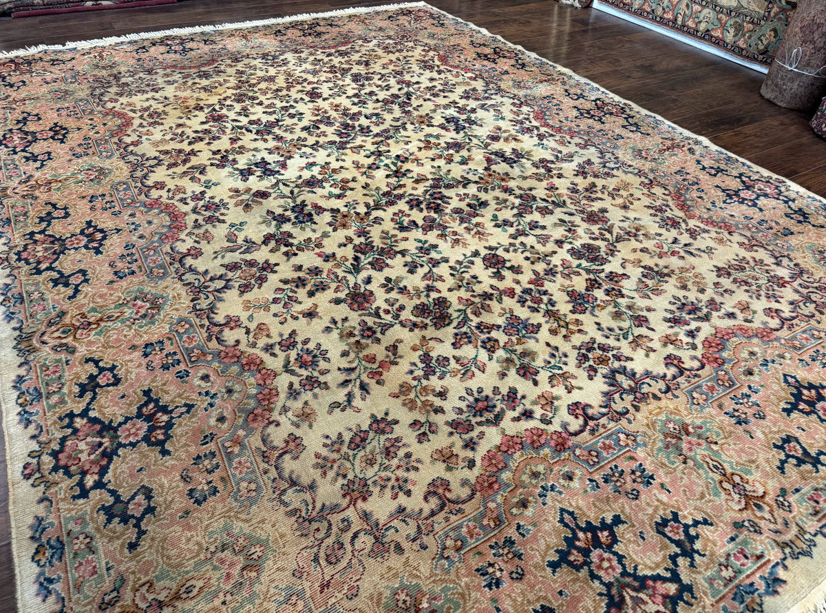 Antique Karastan Rug 8.8 x 12 Lanamar Floral Ivory Kirman Wool Discontinued - Jewel Rugs, view 12