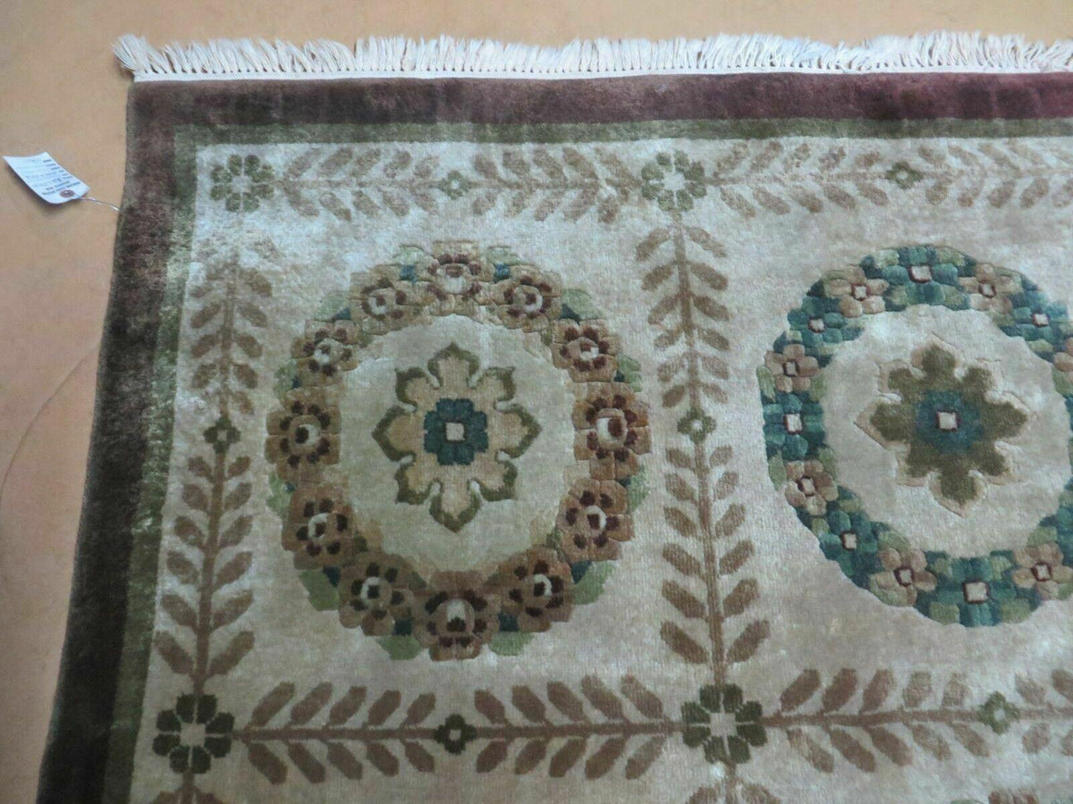 9' X 12' Modern Handmade Indo Lahore Wool Rug Art Deco Olive Ivory Nice Wow - Jewel Rugs, view 7
