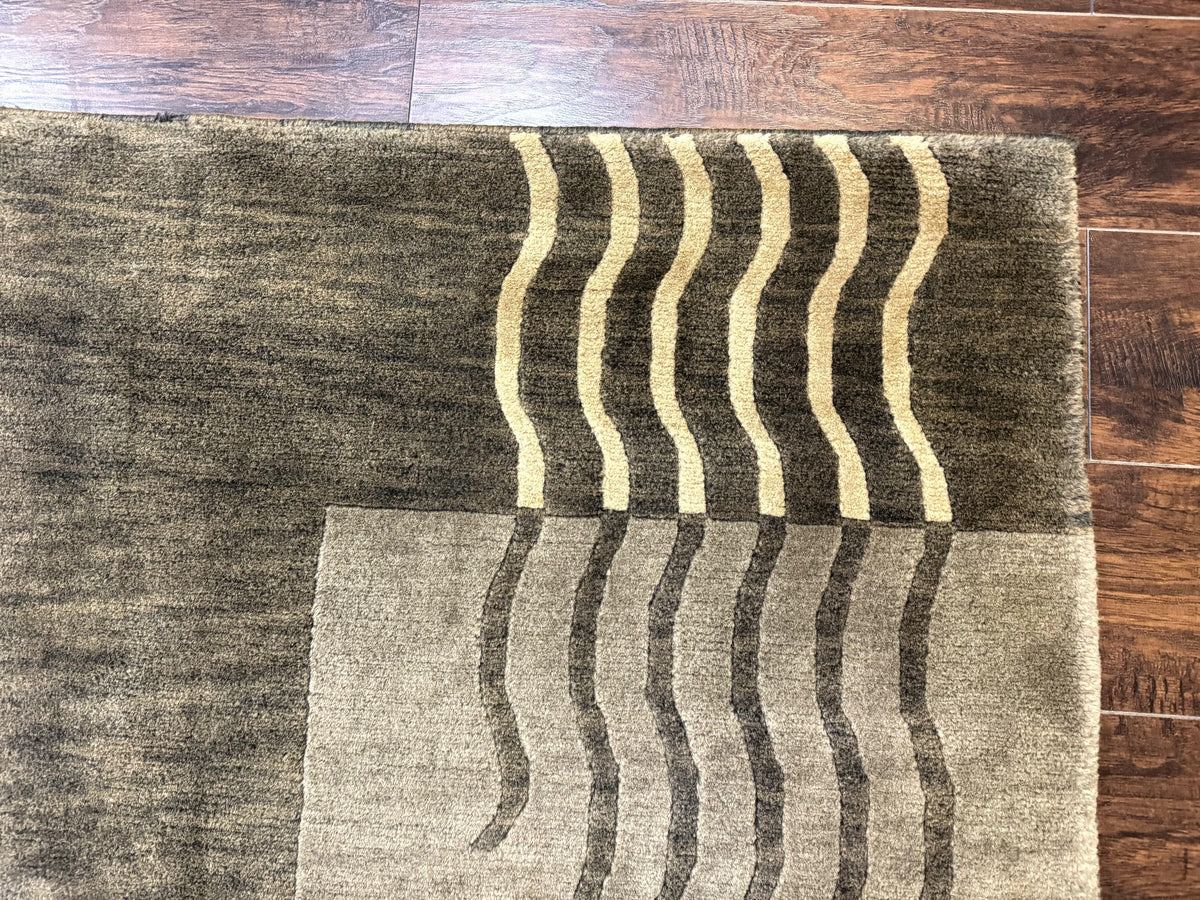 Modern Tibetan Wool Rug 3.6 x 5.6, Shades of Green, Abstract Design - Jewel Rugs, view 8