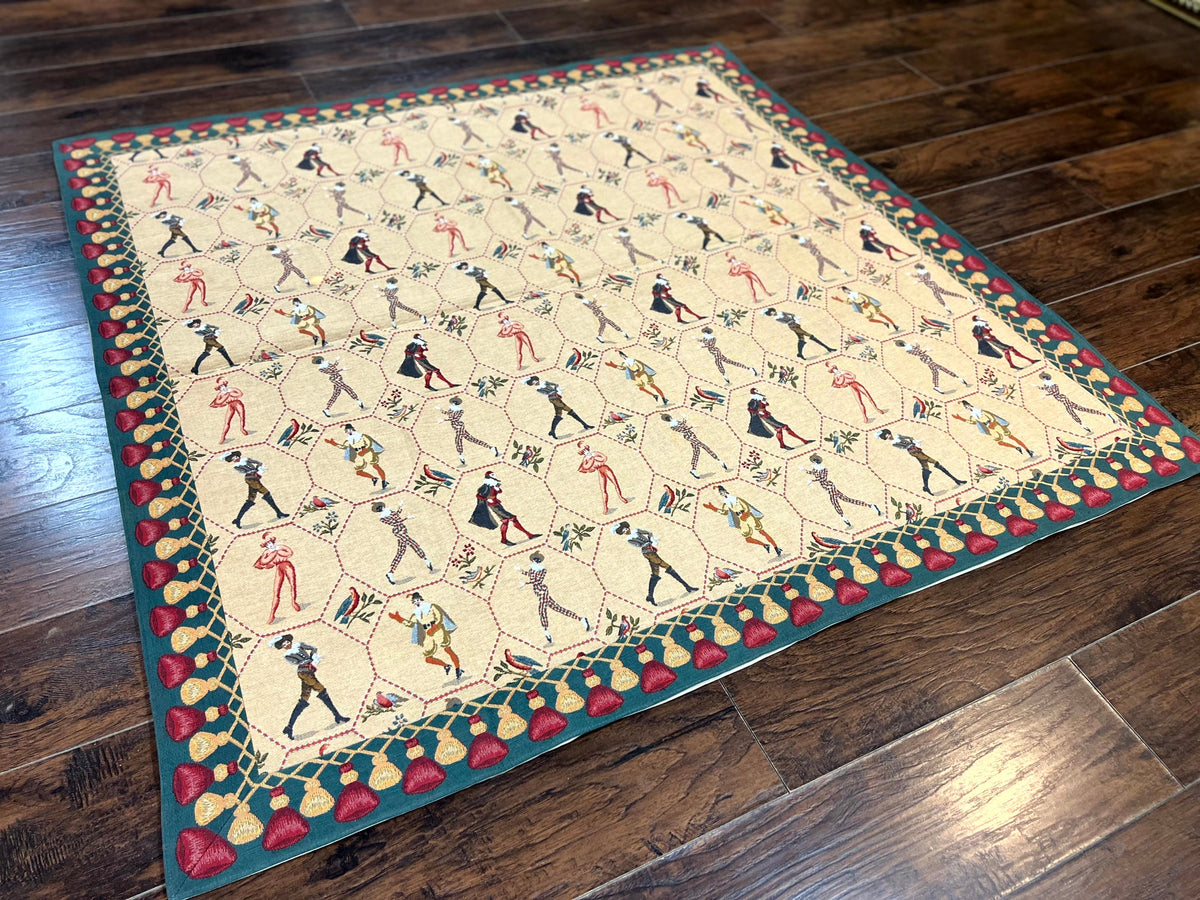 Square Tapestry 5x5, Wall Hanging, Human Pictorials, Court Jesters, Vintage - Jewel Rugs, view 4