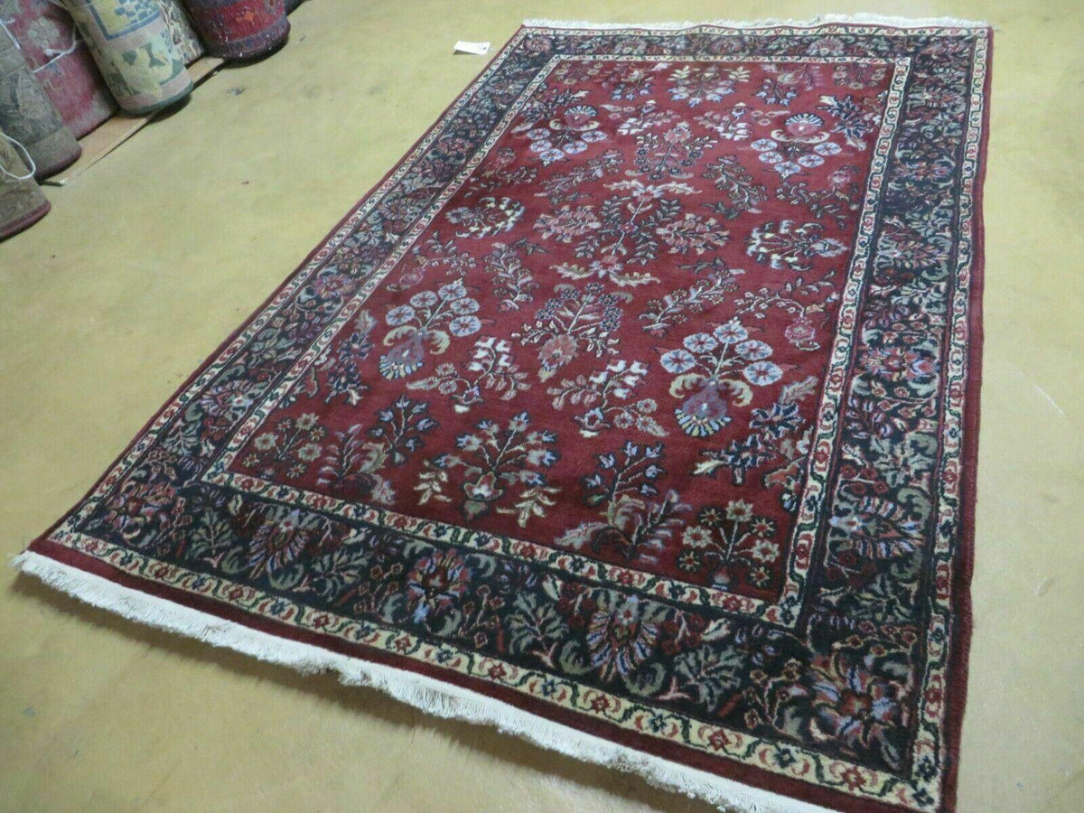 4' X 6' Vintage Handmade Fine India Jaipur Floral Oriental Wool Rug Red Nice - Jewel Rugs, view 12