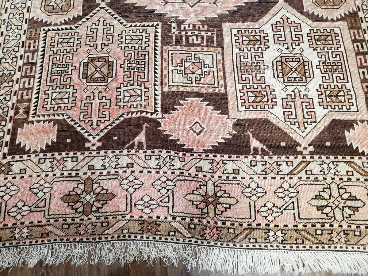 Antique Caucasian Rug 5' 5" x 10' 9", Shirvan Carpet, Wide Oriental Corridor Runner, Quality Handmade Hand-Knotted Wool Rug, Pale Pink Black - Jewel Rugs, view 6