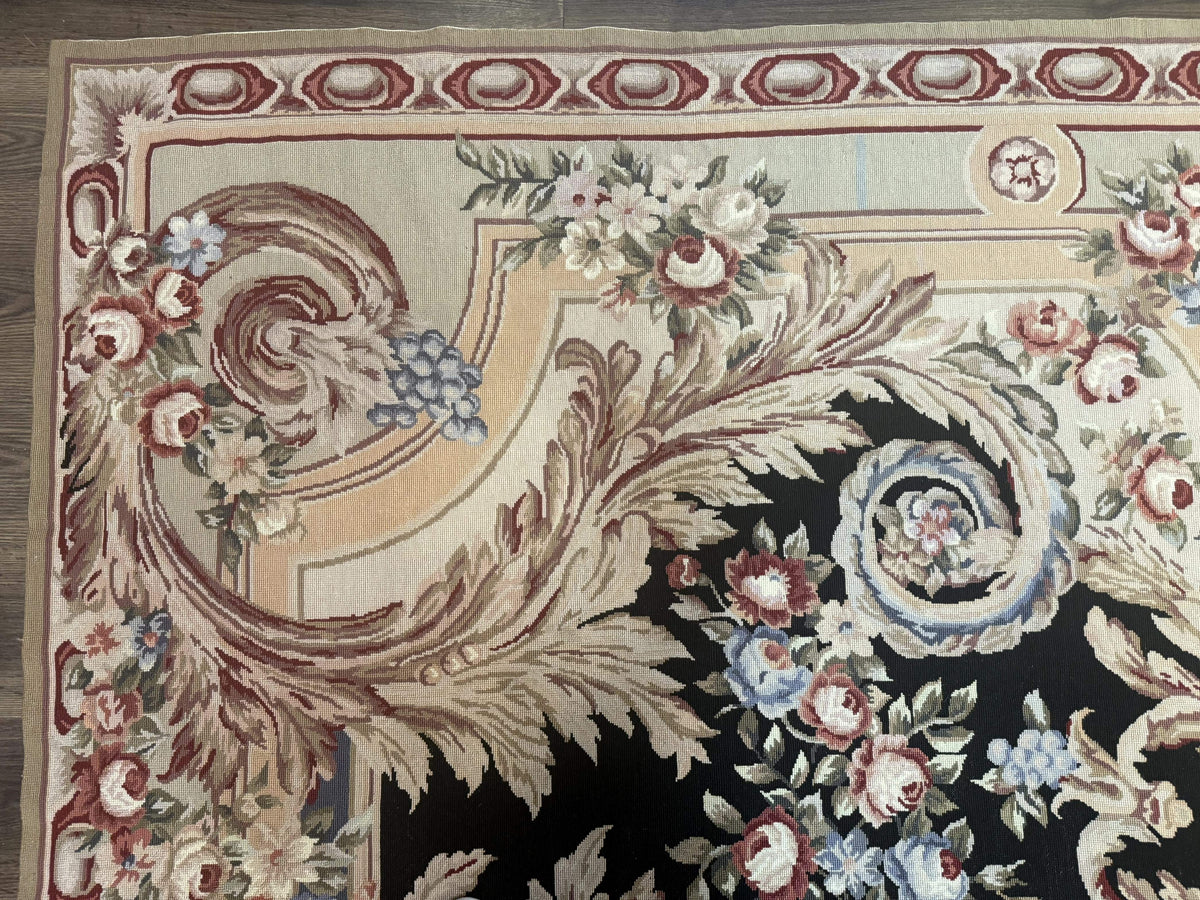 Wonderful Needlepoint Rug 10x14, Large Aubusson Carpet, Floral, Elegant, European Design - Jewel Rugs, view 7