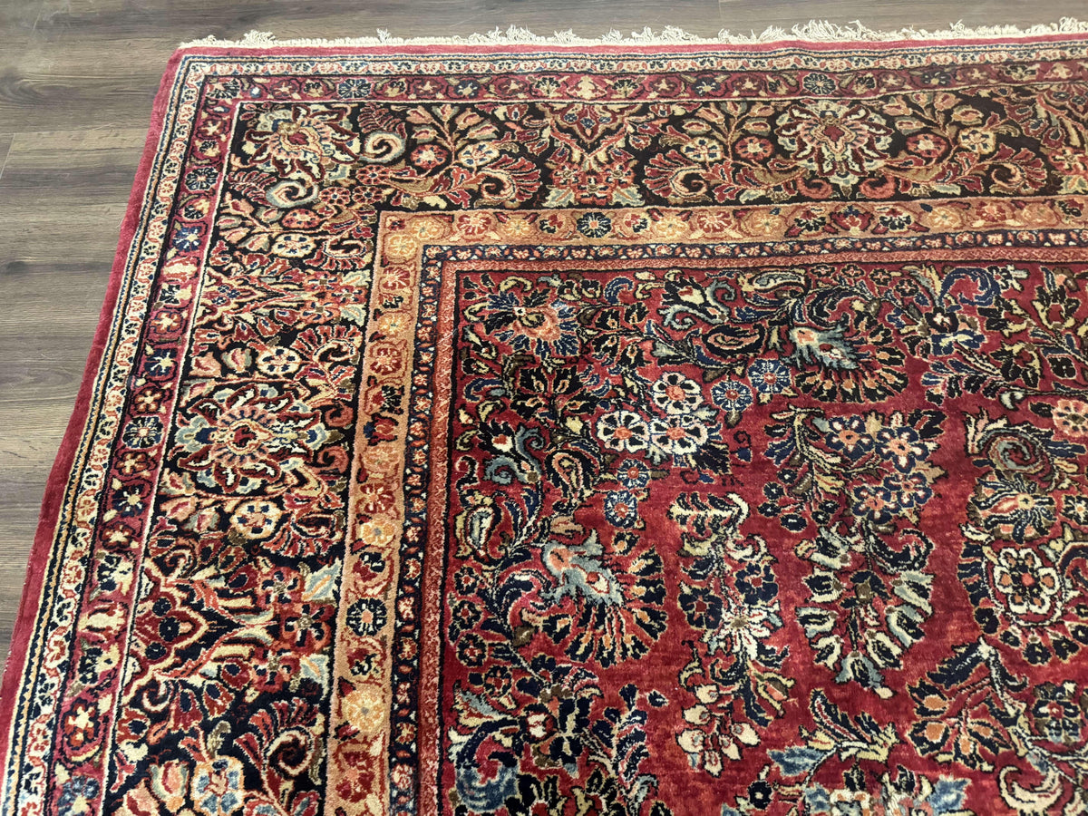Persian Sarouk Rug 10x18, Palace Size Antique Persian Carpet, Wool, Red, Floral, Handmade Traditional Persian Rug, Extra Large Rug - Jewel Rugs, view 6