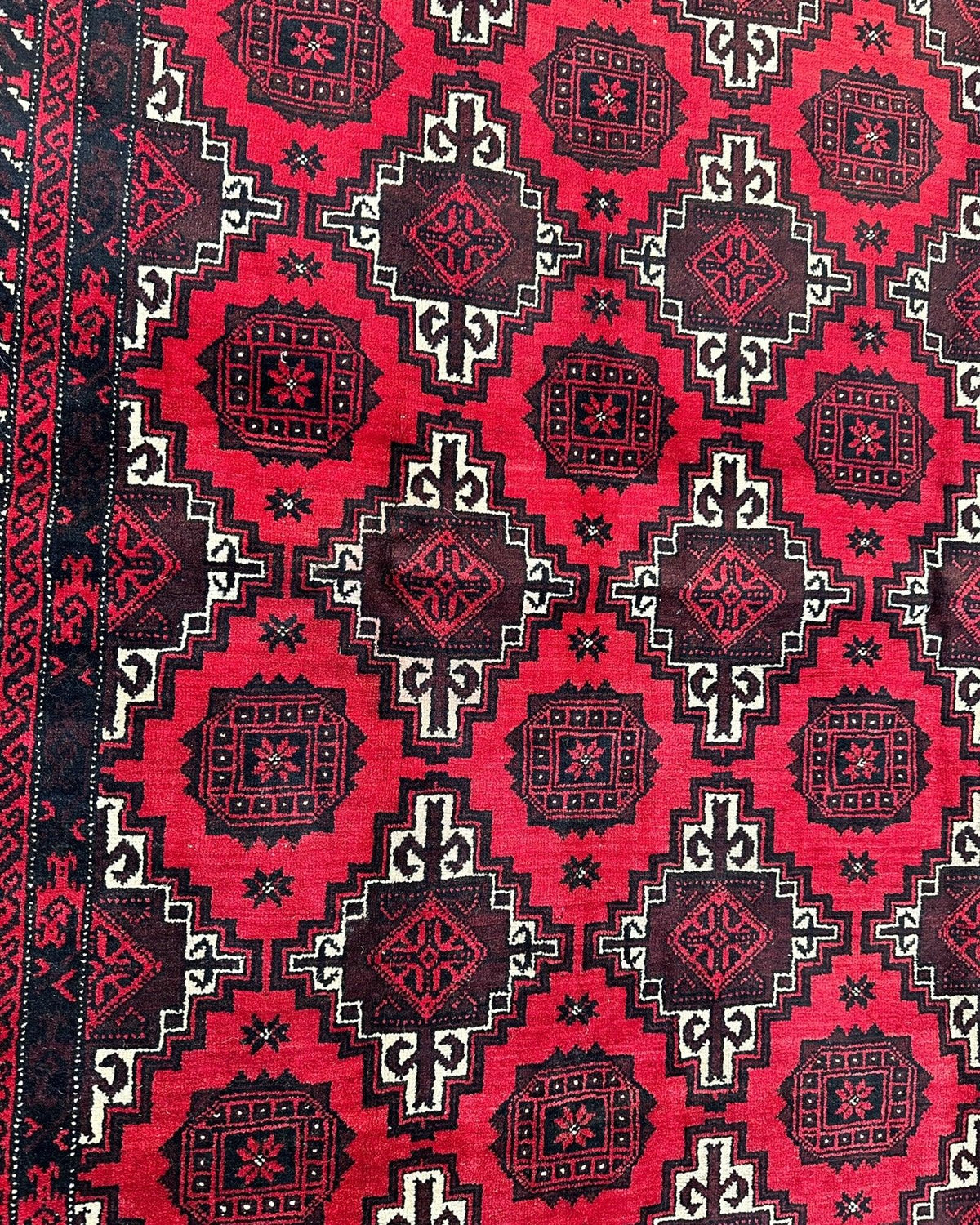 Afghan Baluch Rug 3x7 | Red, Navy & Ivory | Hand-Knotted Wool - Rugistan, view 4