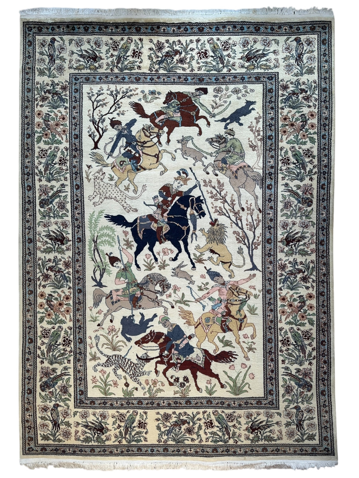 Vintage Pakistani Rug 8x11 | Ivory, Gray & Navy | Hand-Knotted Wool - Rugistan