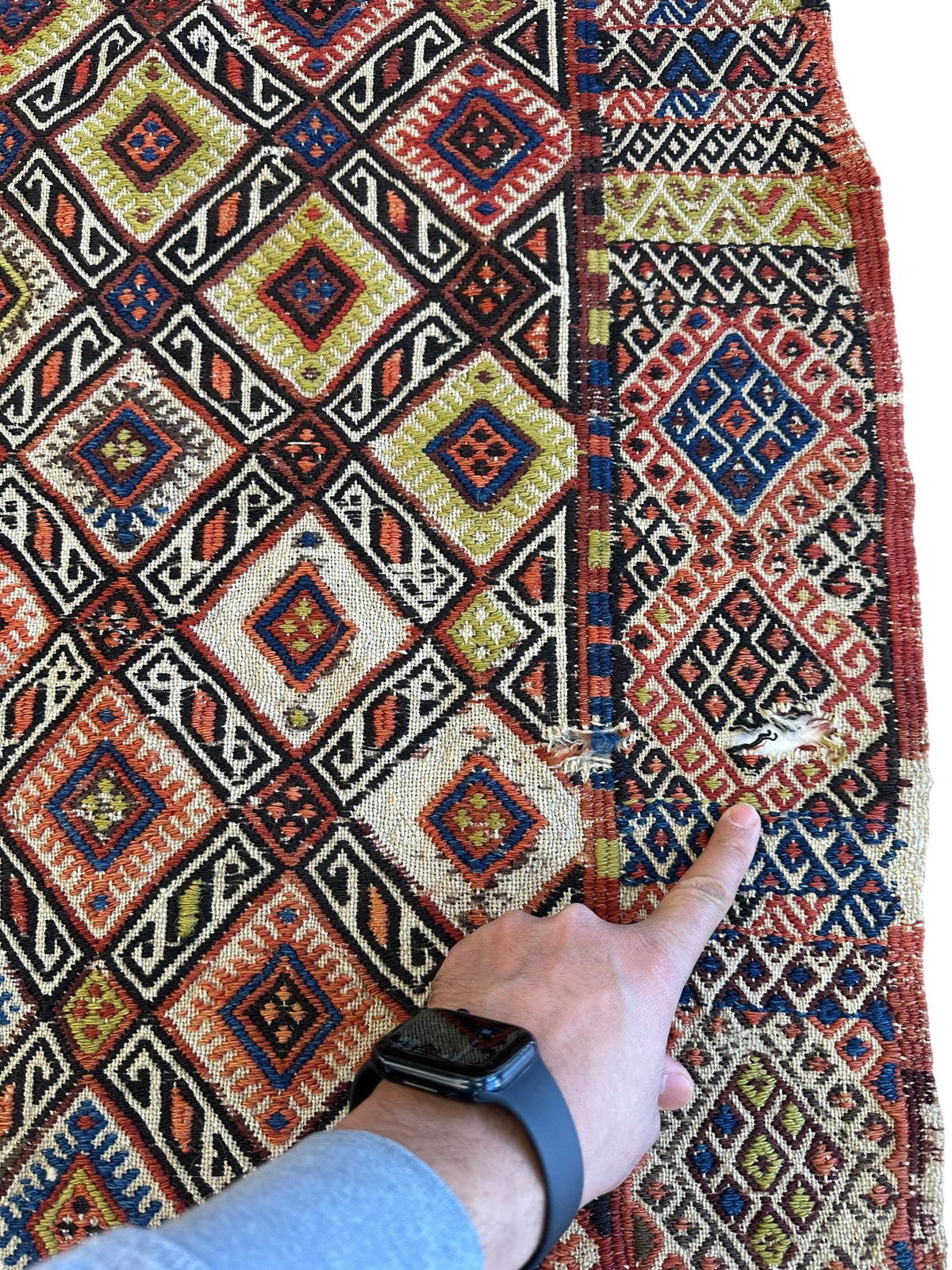 Antique Turkish Kilim Runner 5x14 | Red, Navy & Ivory | Hand-Woven Wool Flatweave - Rugistan, view 15