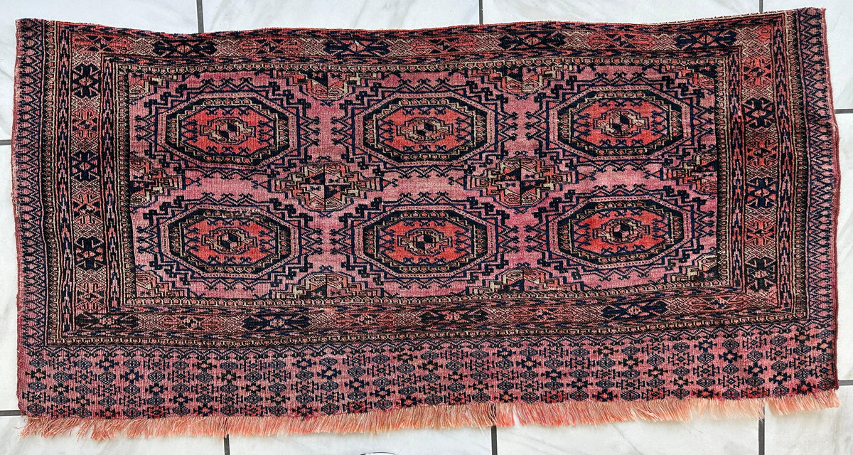 Saryk Bag Face 2x4 | Pink, Navy & Rust | Wool - Rugistan