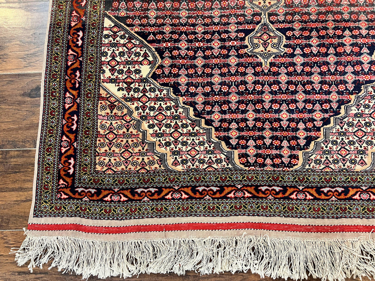 Afghan Rug 4x5, Wool with Silk Highlights, Very Fine Hand Knotted Vintage Oriental Carpet, Herati Pattern, Persian Rug, Bidjar Rug, 400 KPSI - Jewel Rugs, view 8
